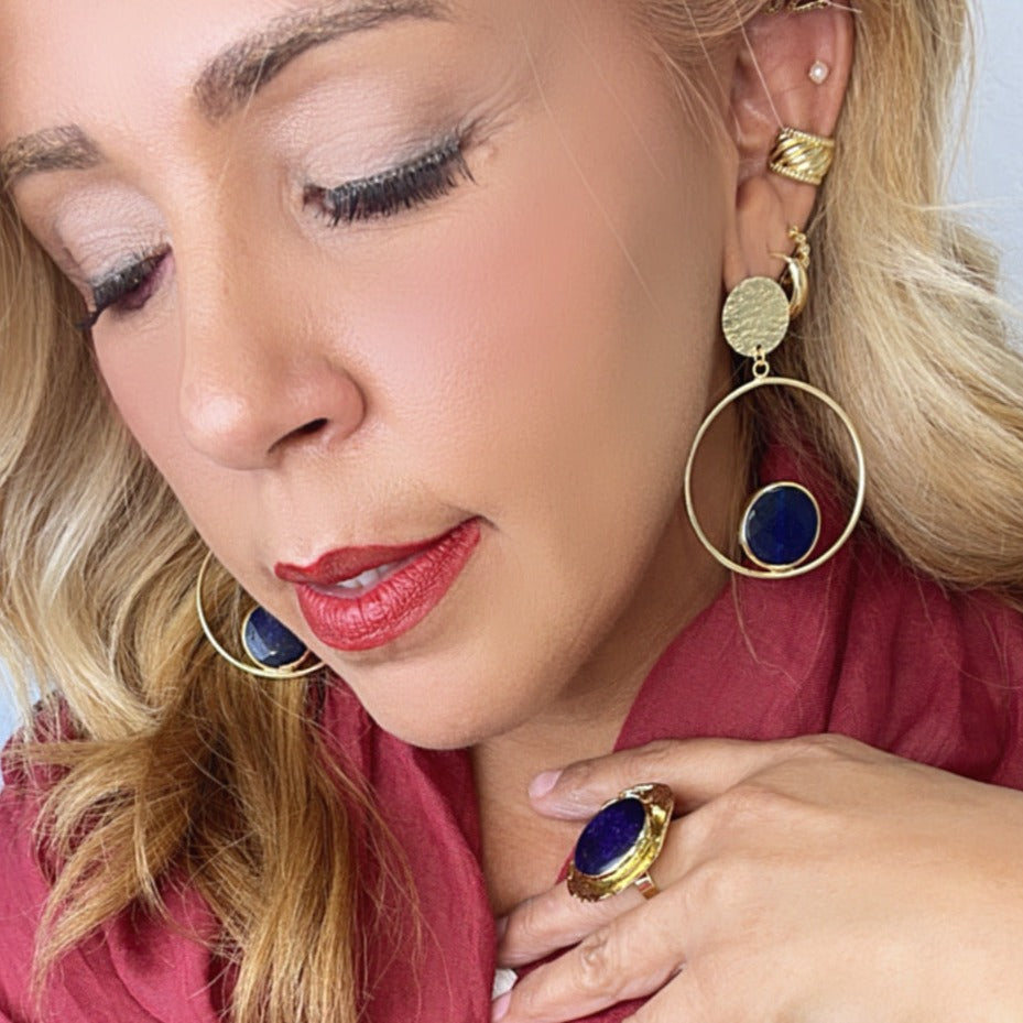 CA Blue and Gold Round Earrings