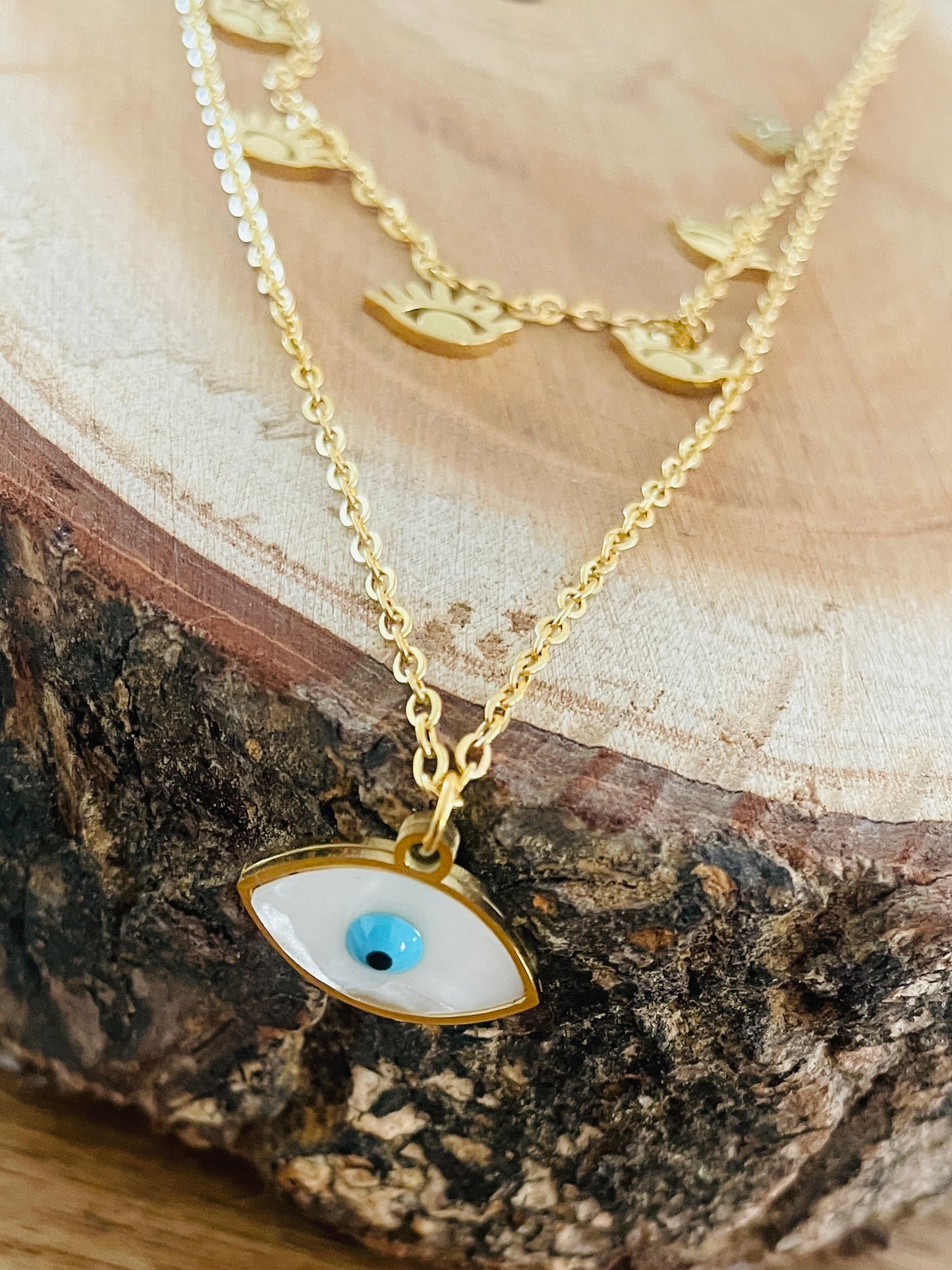 Evil eye minimalistic gold necklace