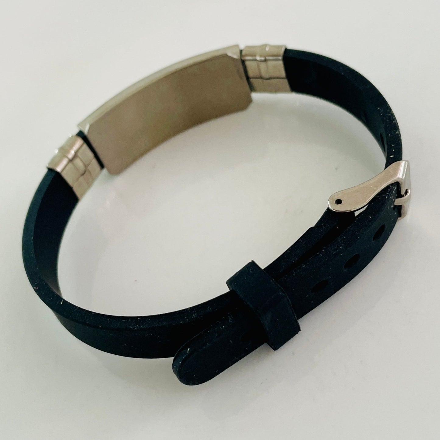 Men black and silver bracelet
