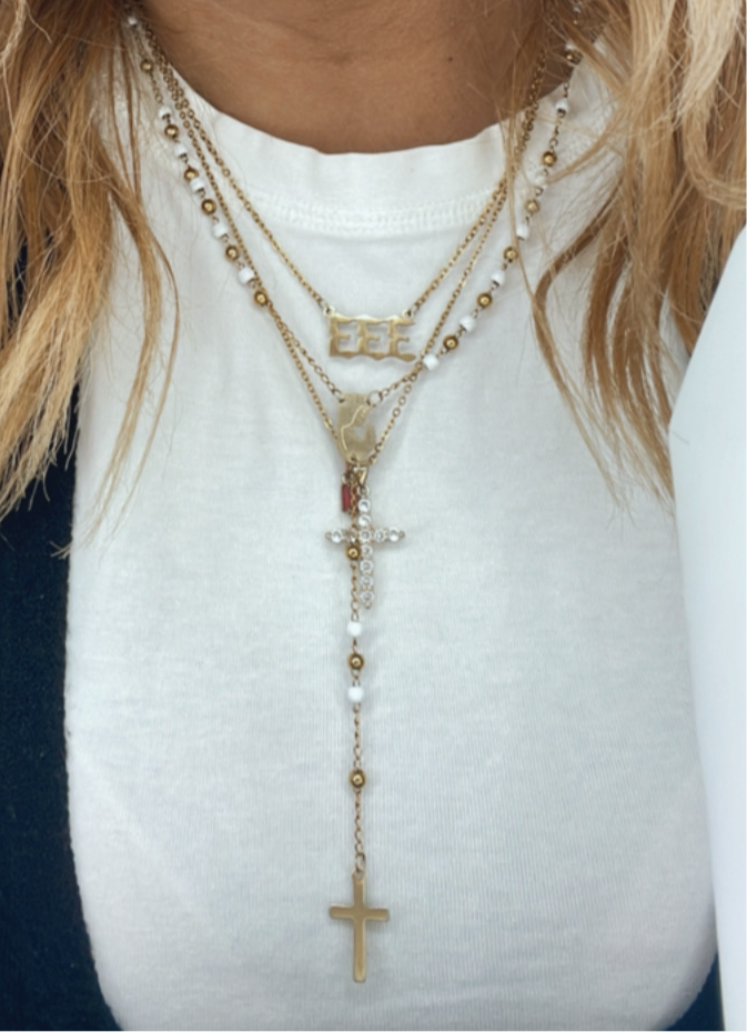 White and gold vit out stainless steel rosary