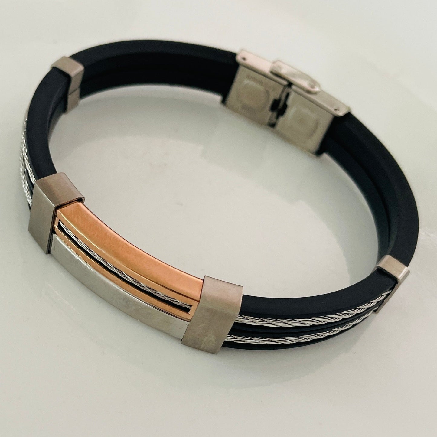 Rubber Silver or Gold Rose bracelet