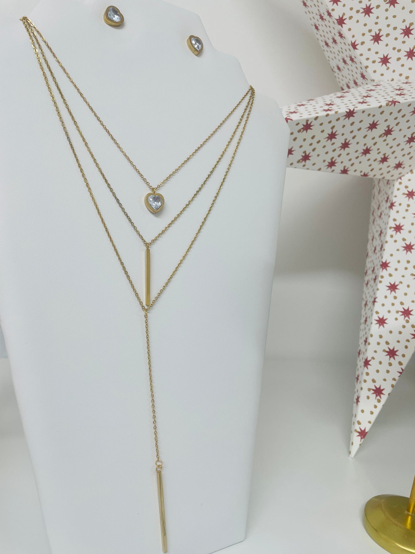 3 layered heart necklace and earrings