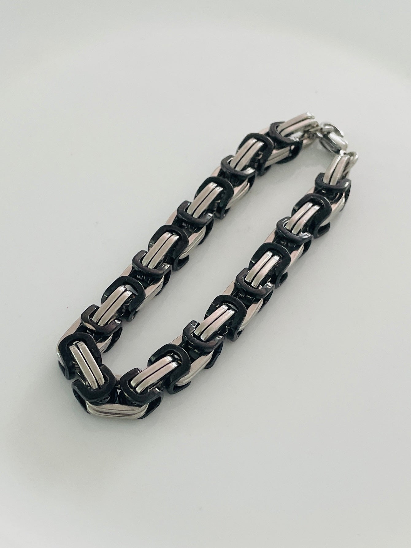 Black and silver mens bracelet