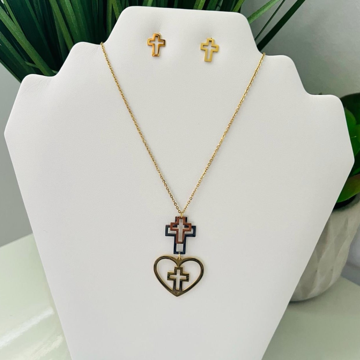 3 tone cross necklace