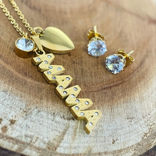 Gold hart necklace and earrings bundle