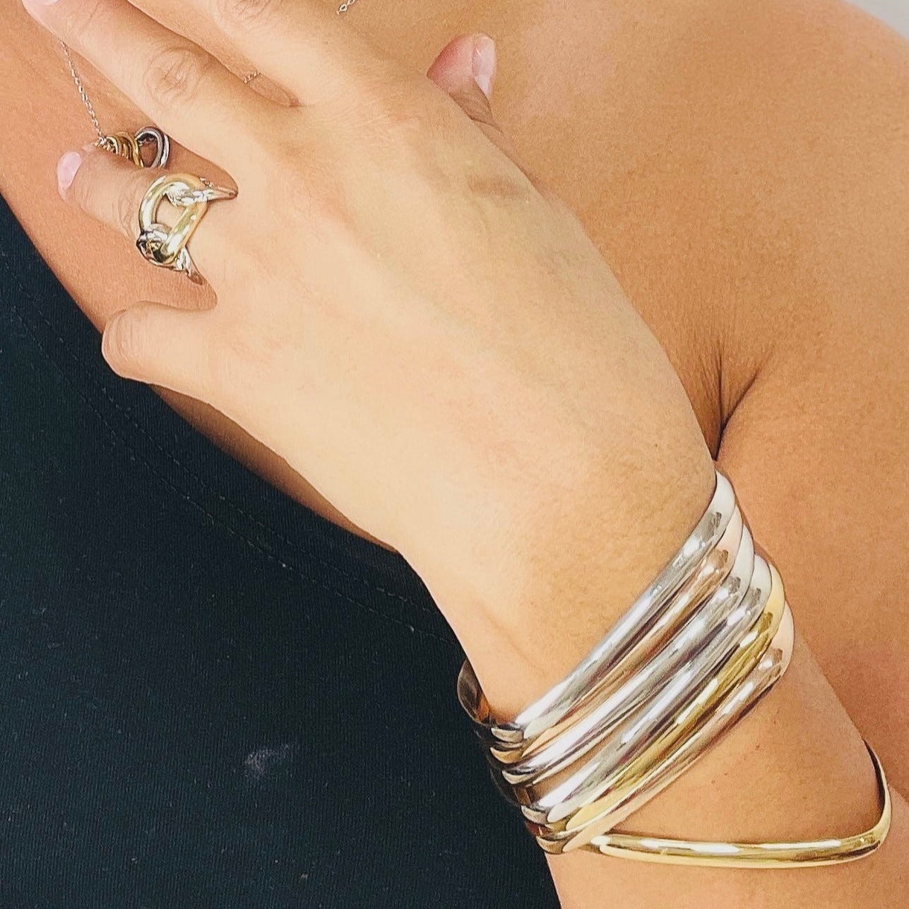 3 tone square bracelet set