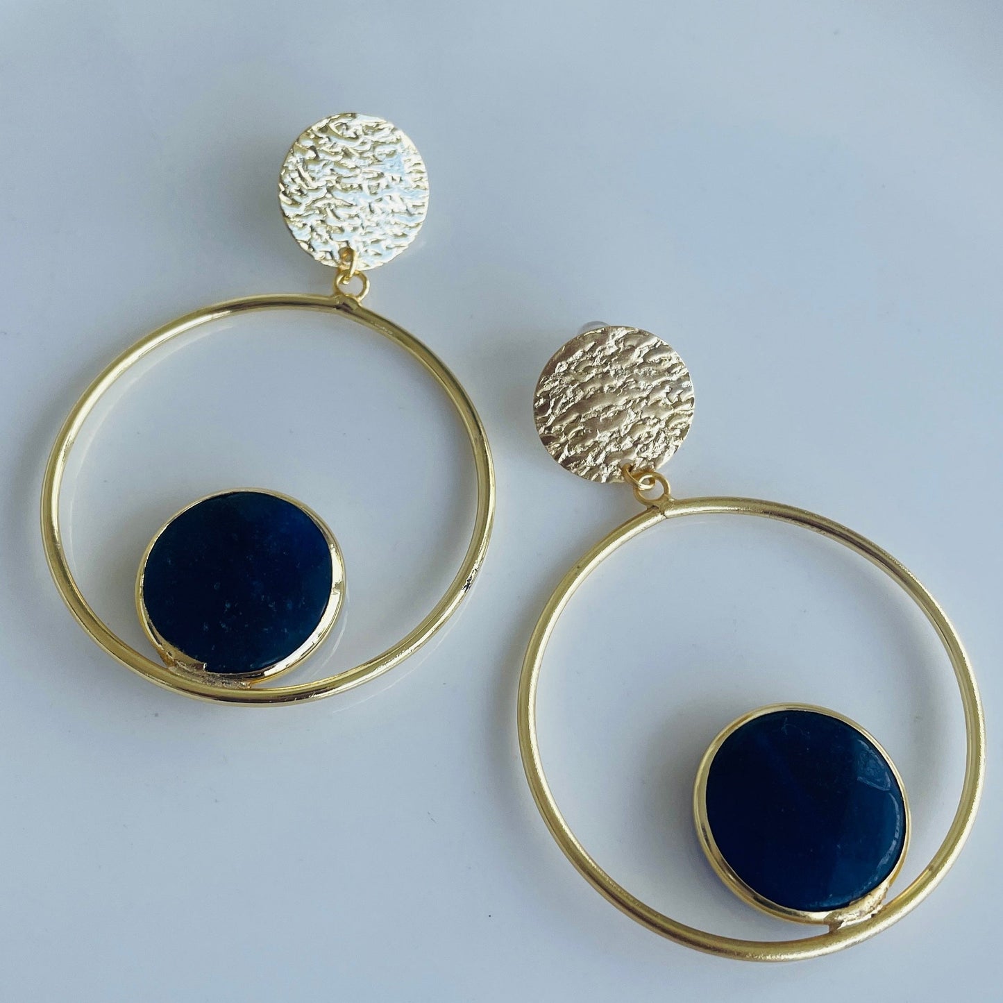 CA Blue and Gold Round Earrings