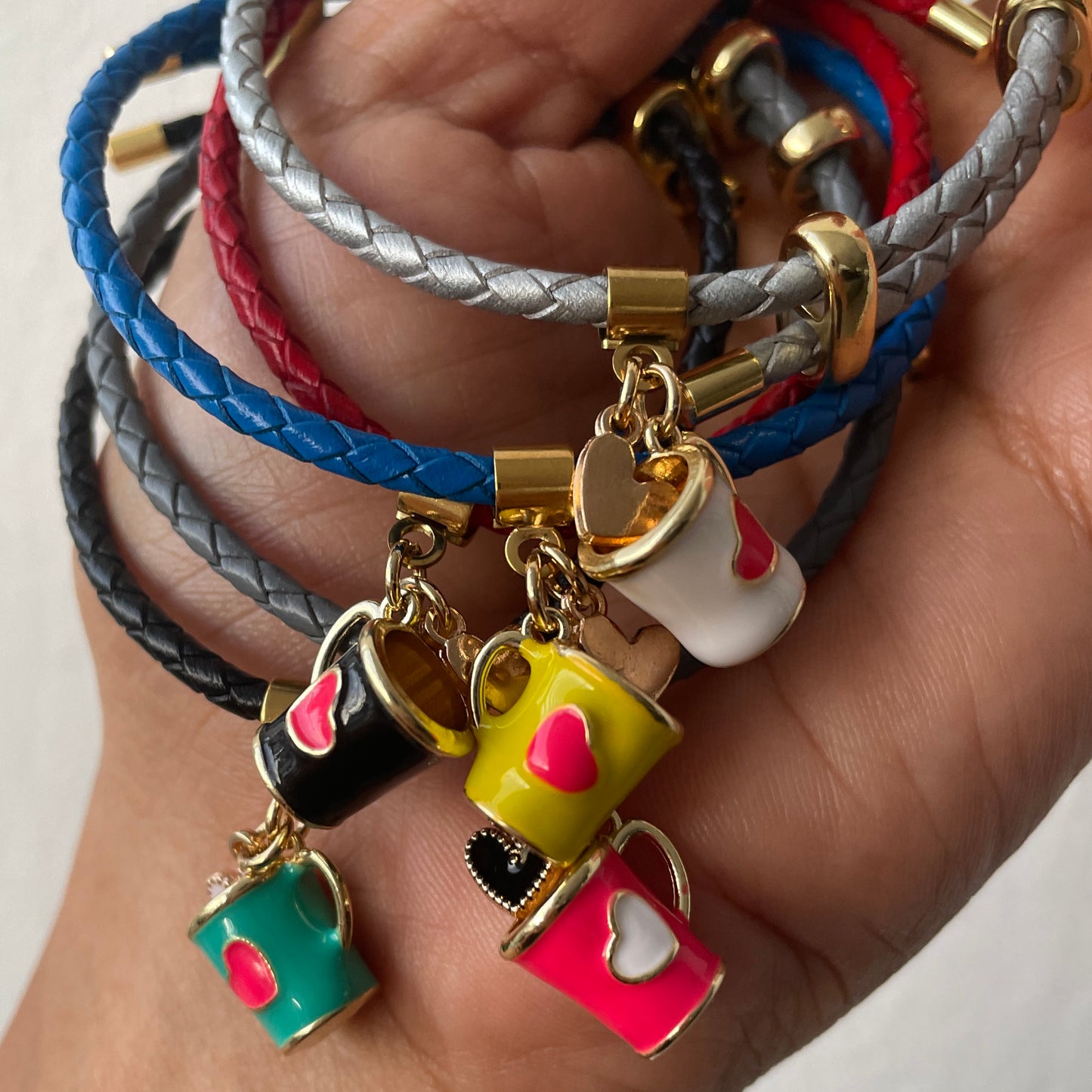 Coffee time adjustable leather bracelet