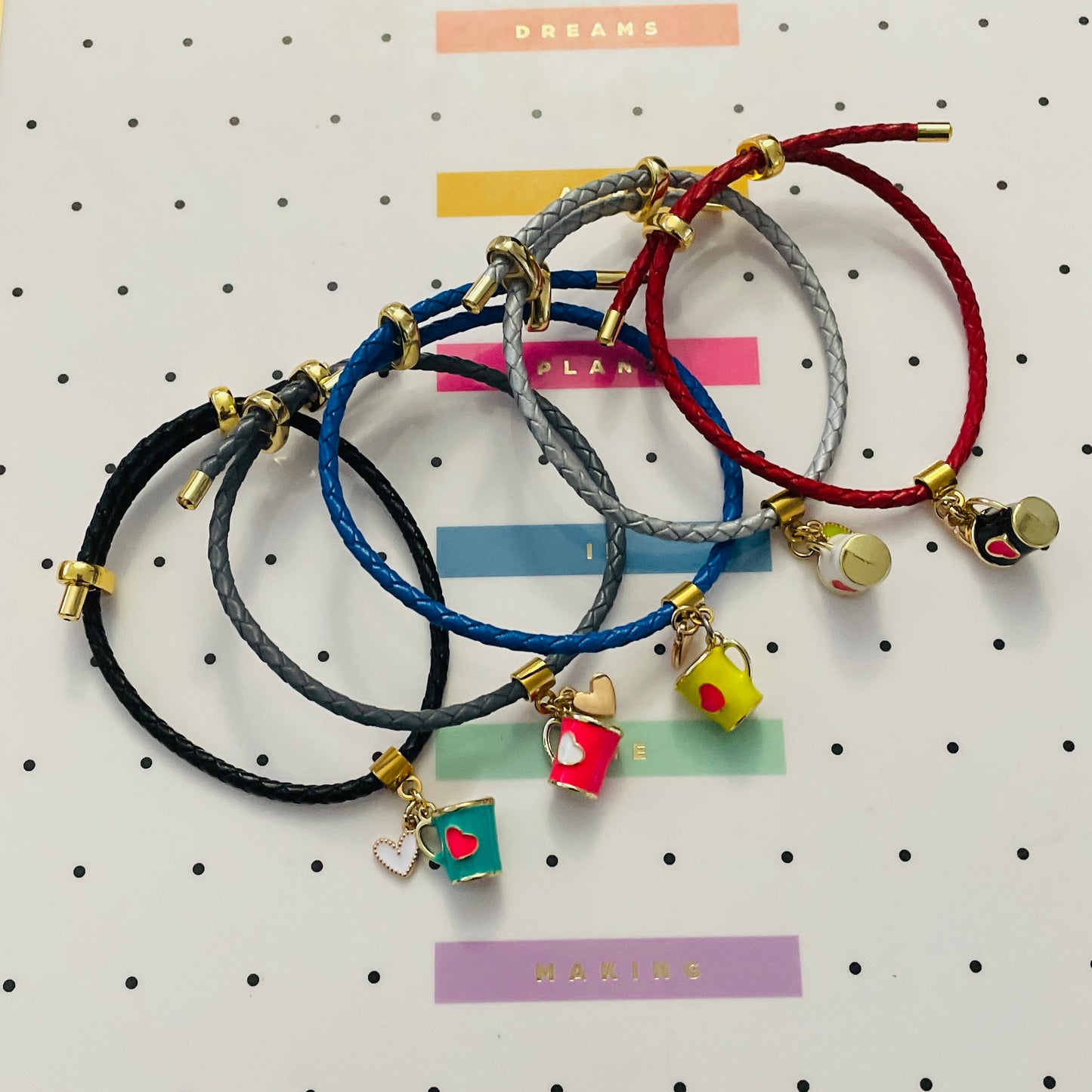 Coffee time adjustable leather bracelet