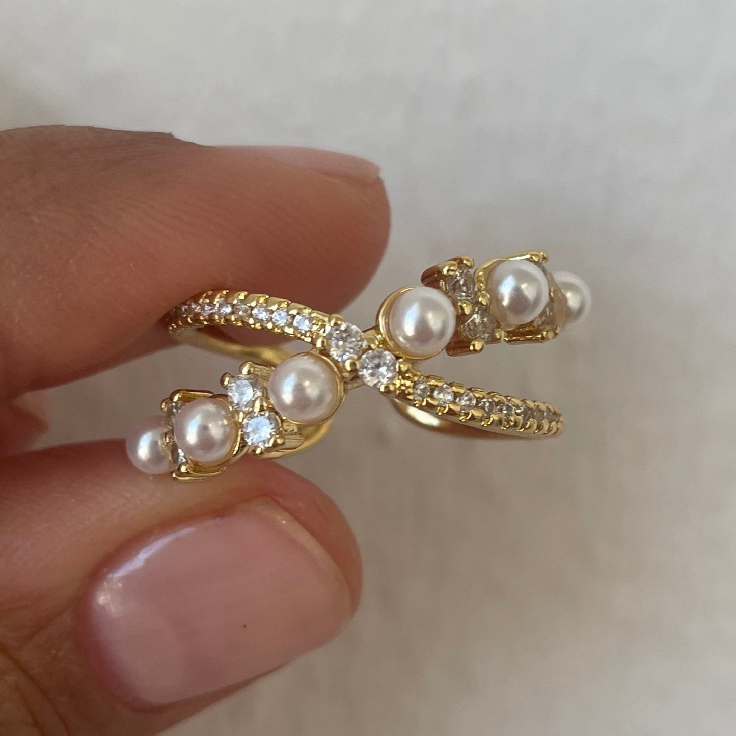 Pearls and rhinestone ring