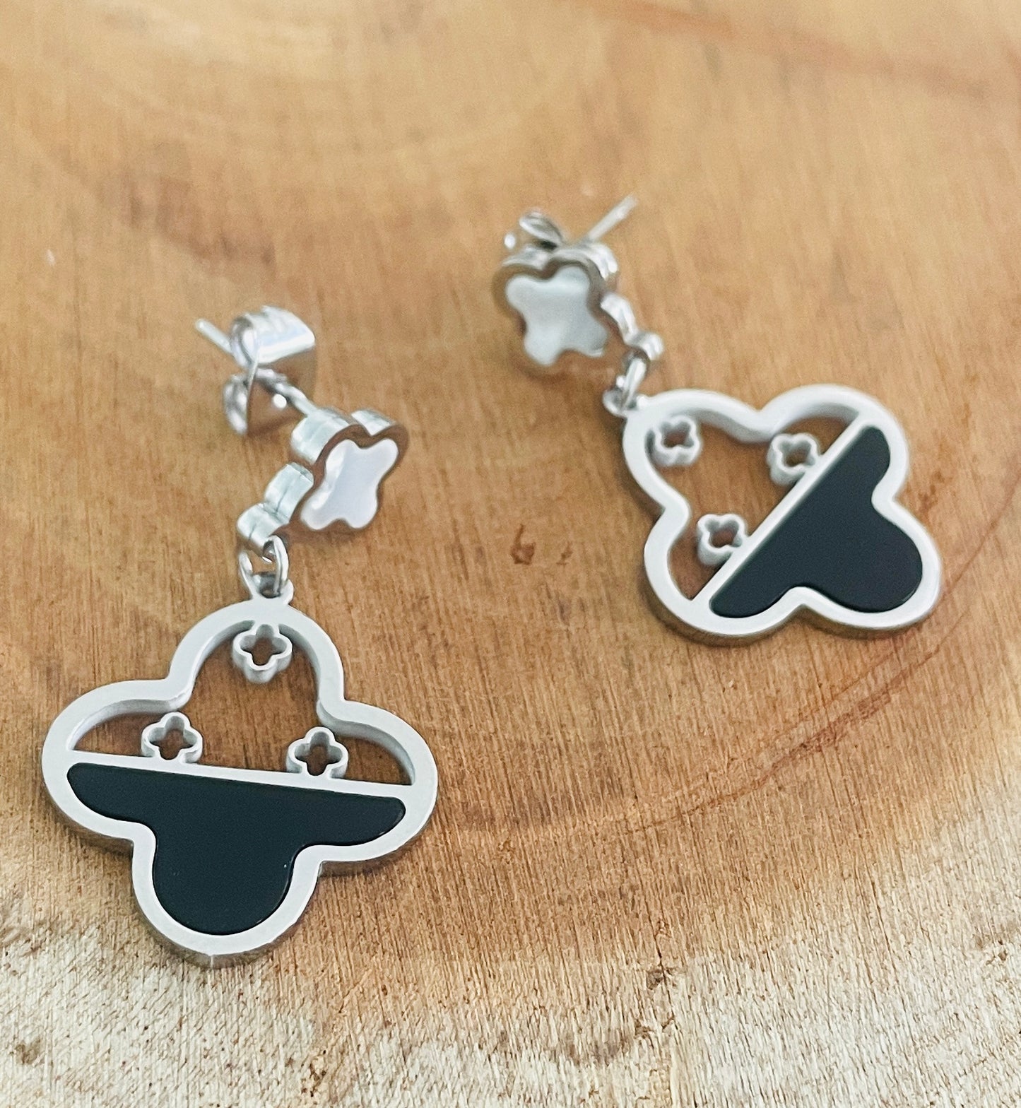 black and silver flower earrings