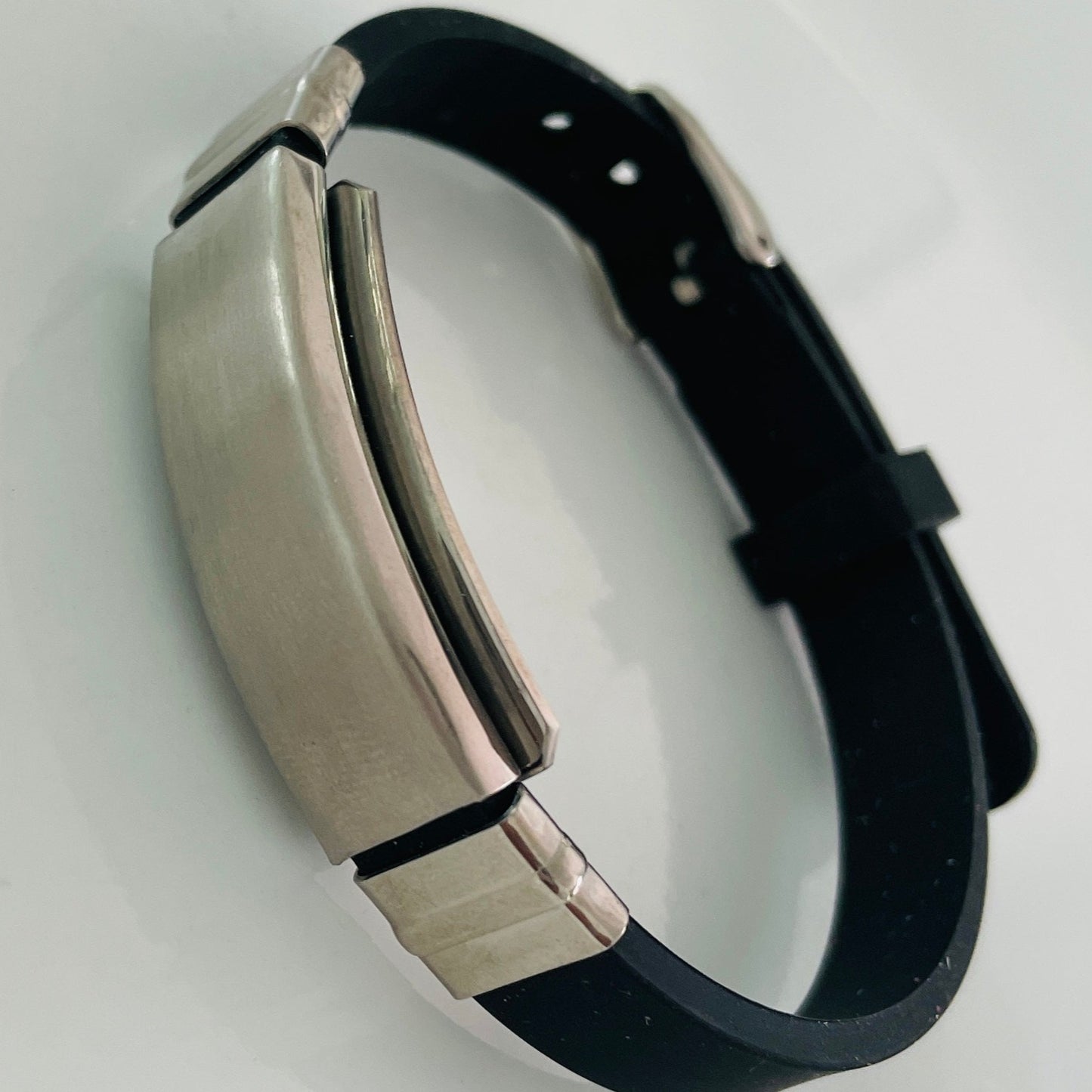 Men black and silver bracelet