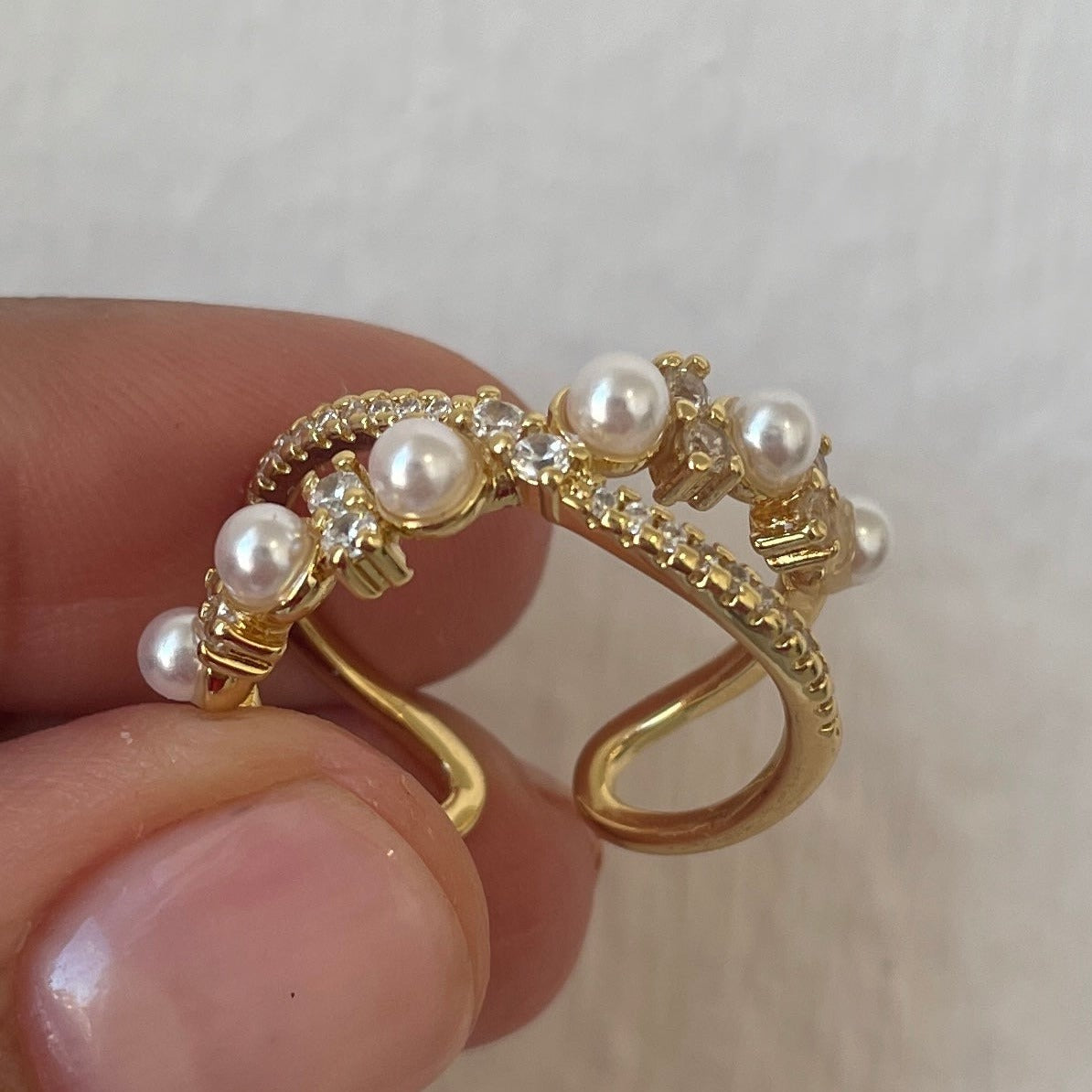 Pearls and rhinestone ring