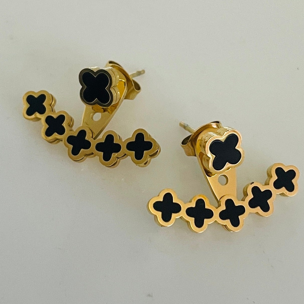 Black flower front and back earrings