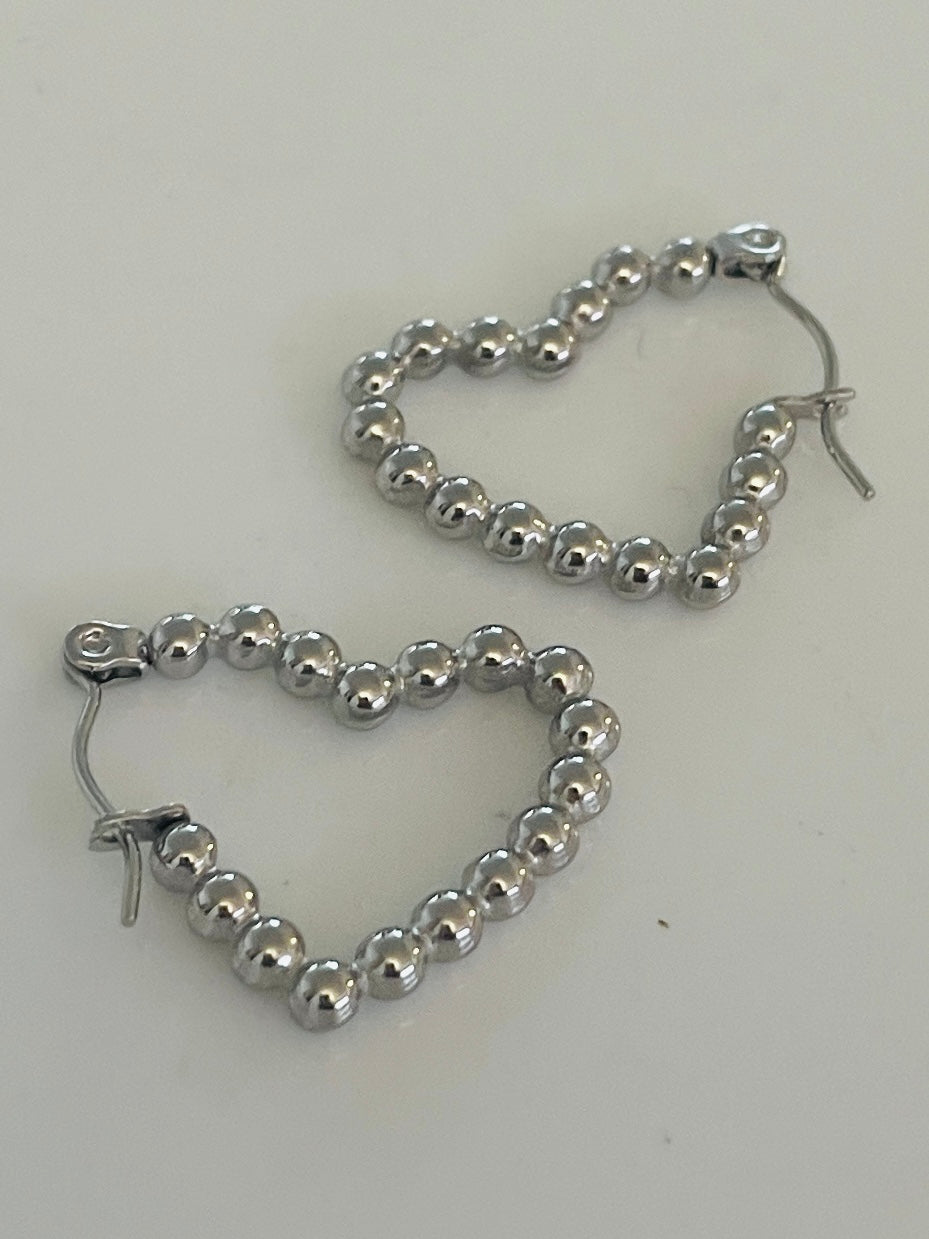 Silver Heart simple dot hoops