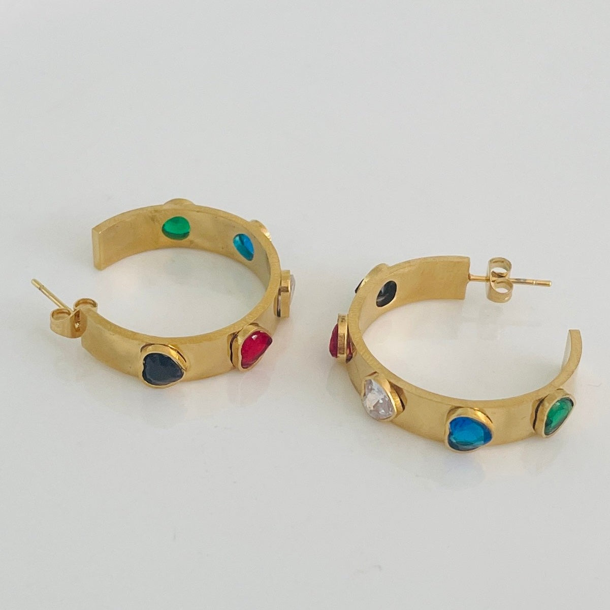 Golden multi stone heart earrings