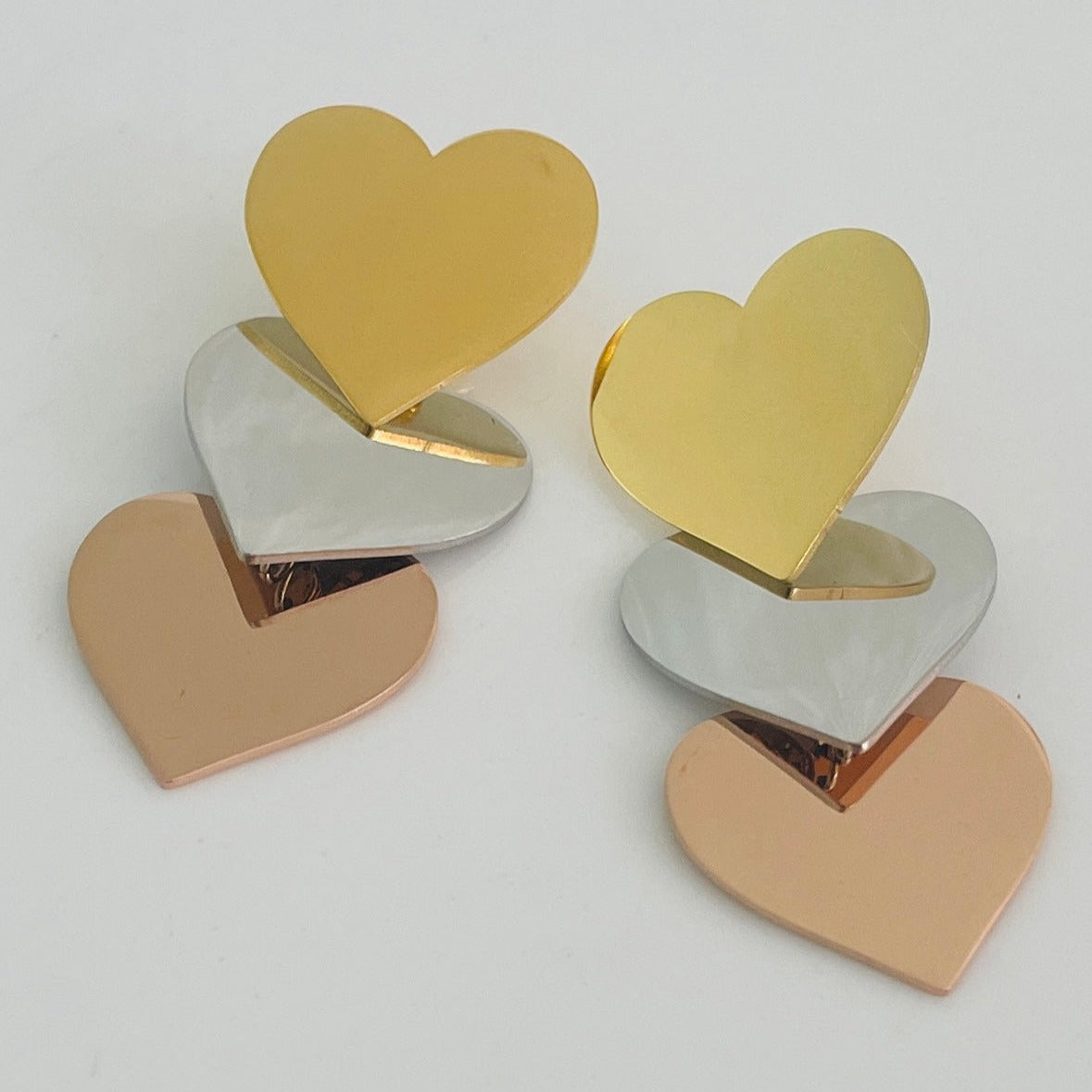3 tone heart earrings