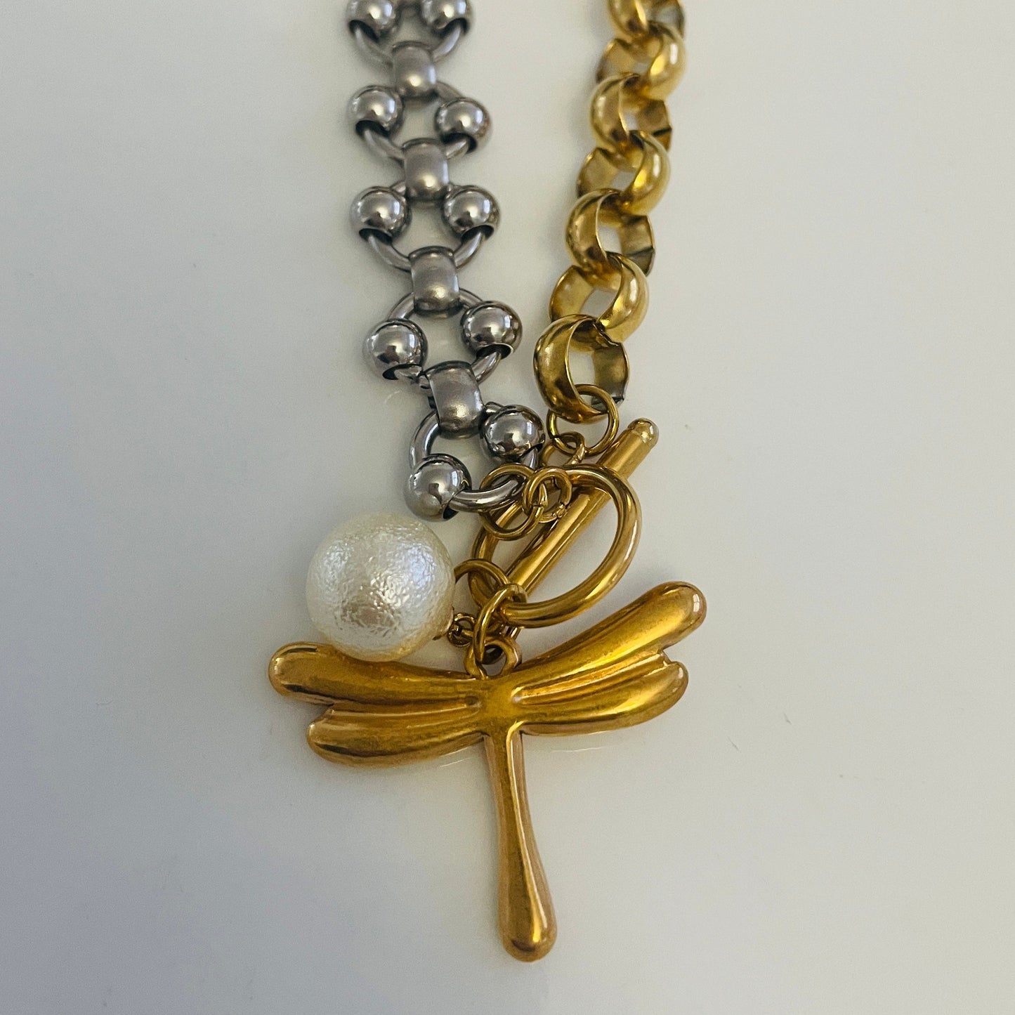 2 tone dragonfly chunky necklace