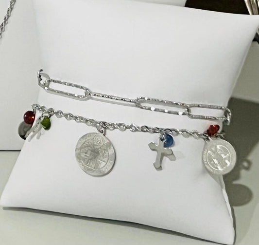 Doble cross silver bracelet