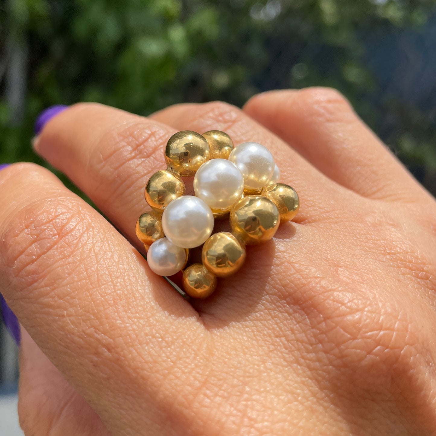 SS Bold pearls ring