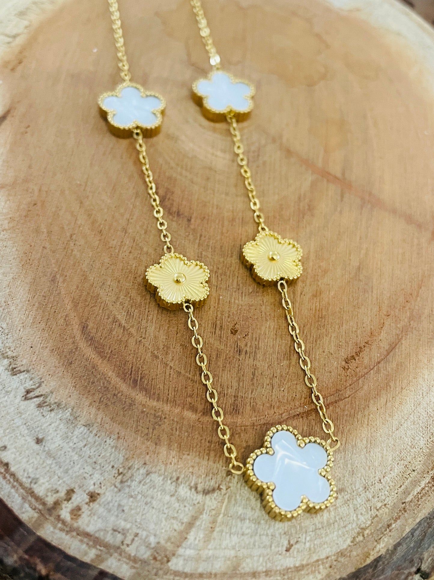 Gold, black and white flower necklace