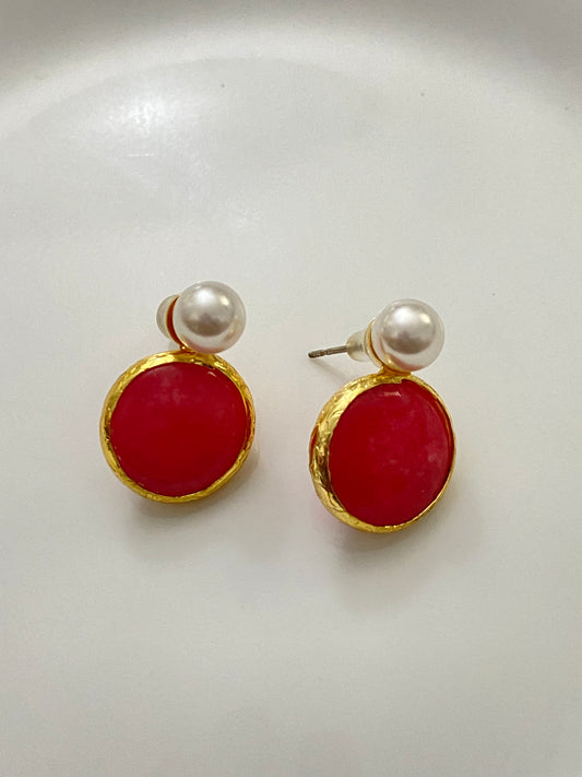 Pink and Pearl Stud Earrings