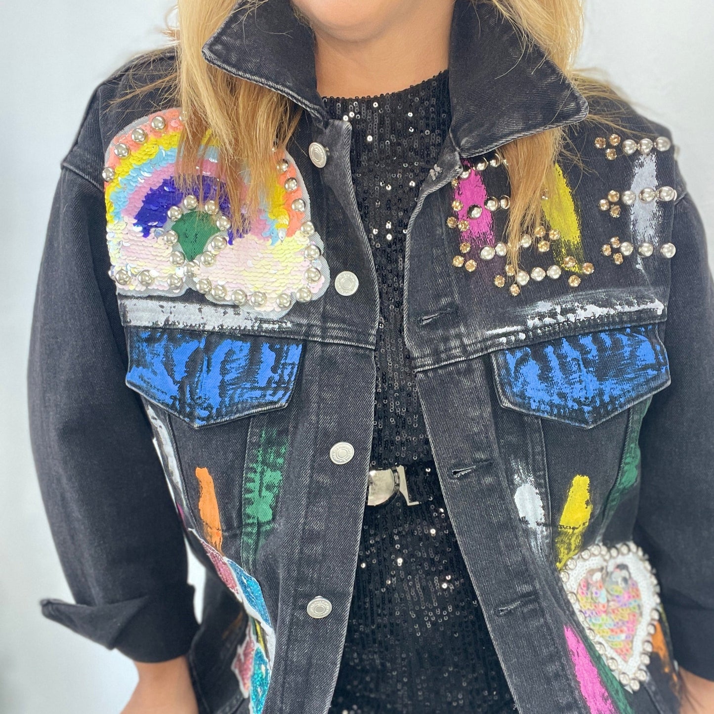 Black and colorful Denim Jacket