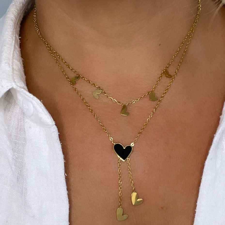 Black heart golden necklace