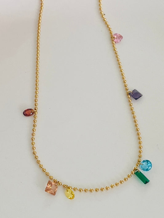 Gold little stone necklace