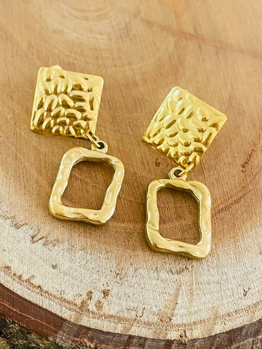 Gold square earrings