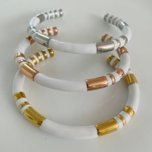 3 tone white bangles