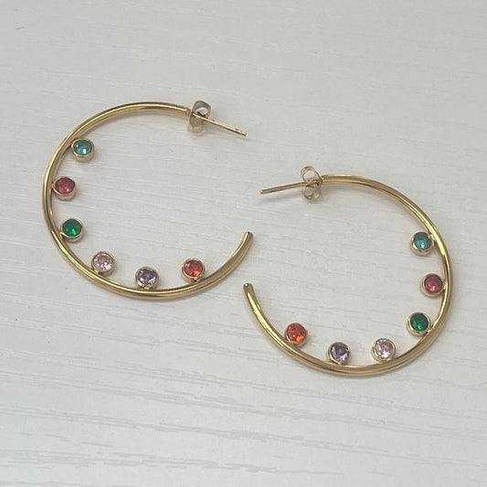 Doted colorful gold hoop earrings