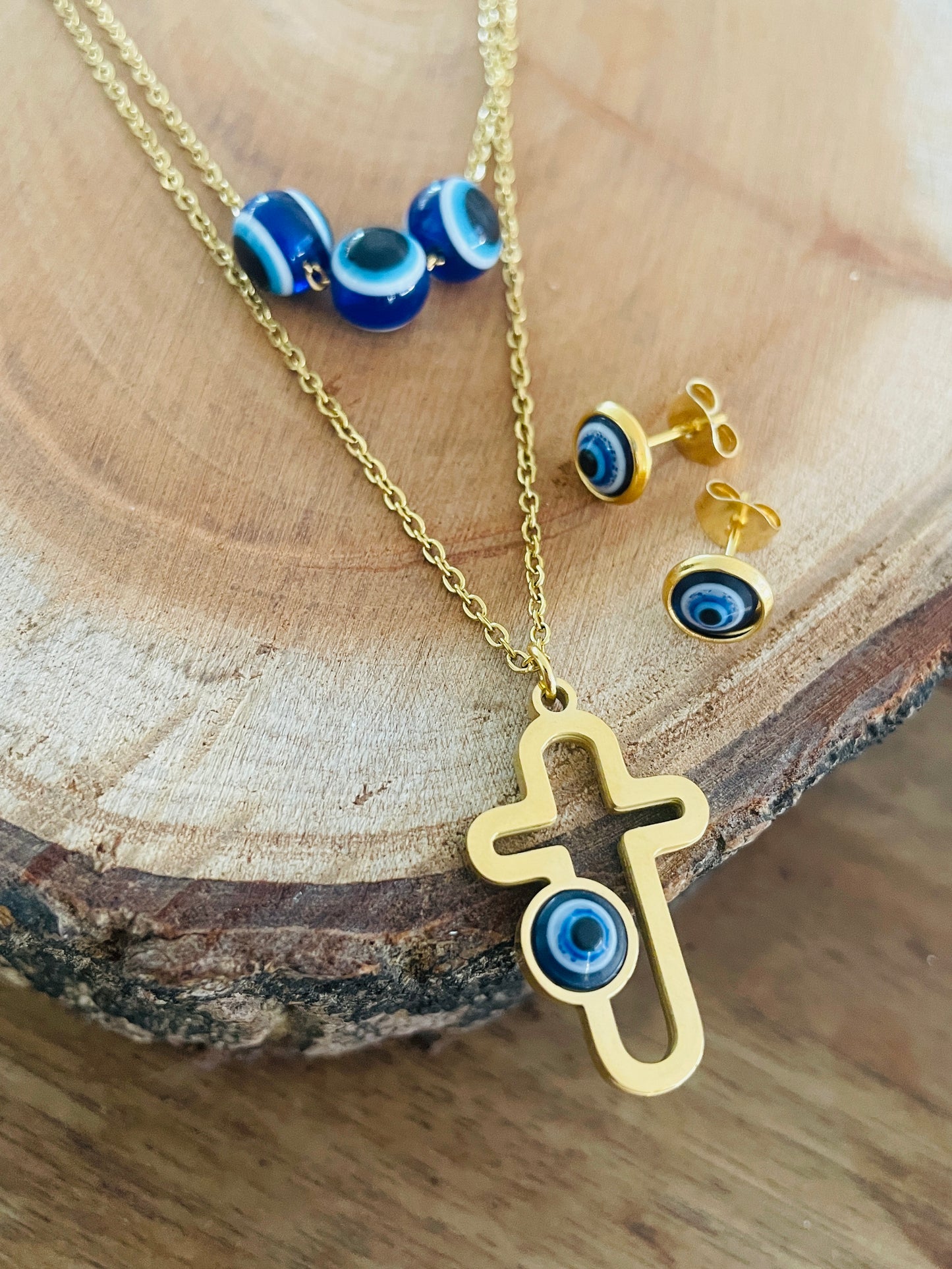 Evil eye earrings and necklace