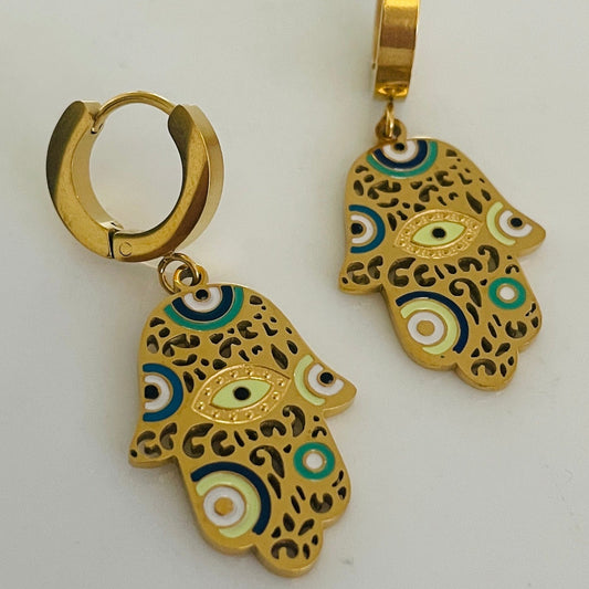 Hamsa evil eye earrings