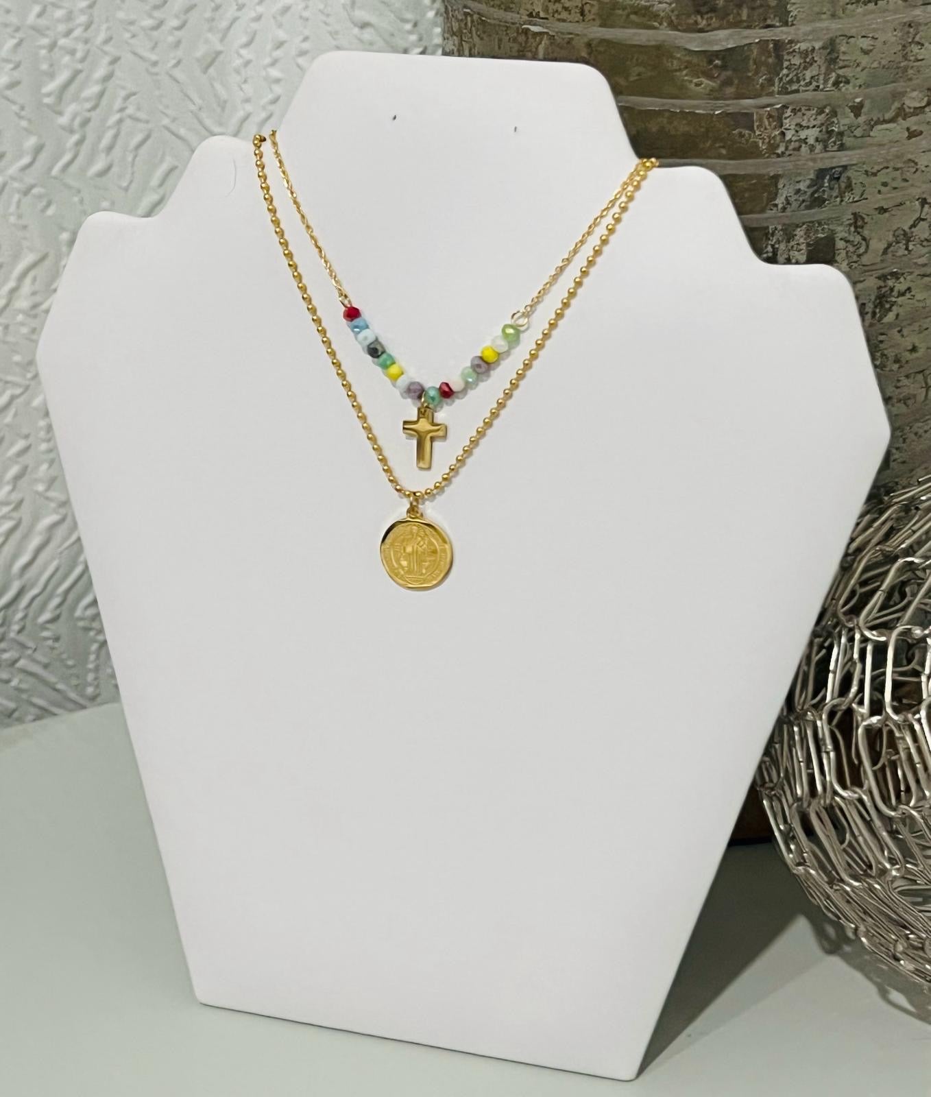 Cross colorful layered necklace