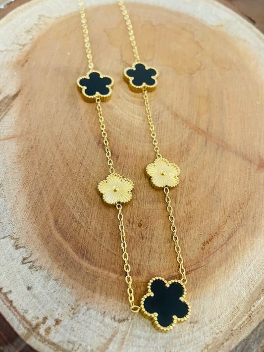 Gold, black and white flower necklace