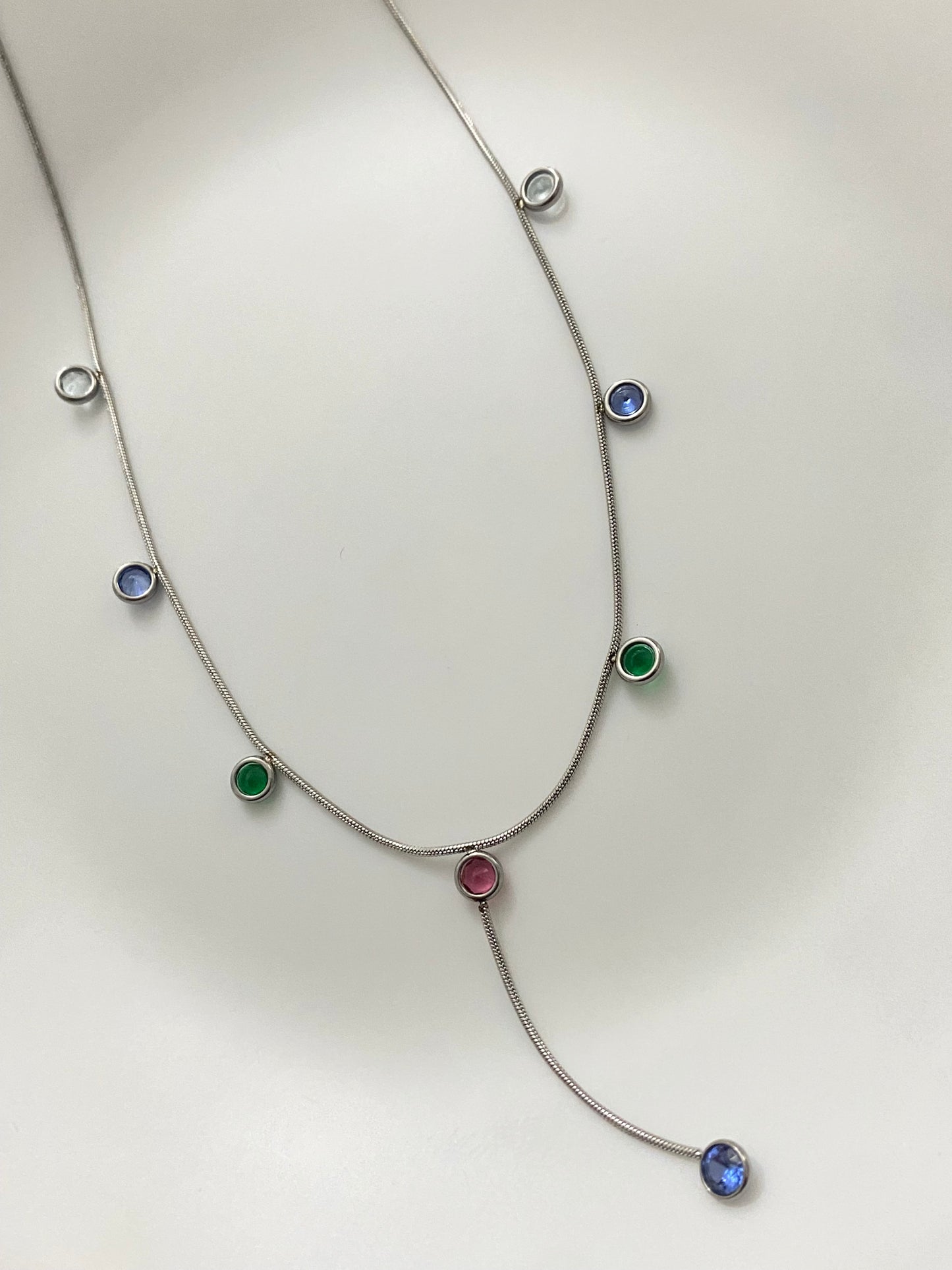 Silver necklace with colorful dots