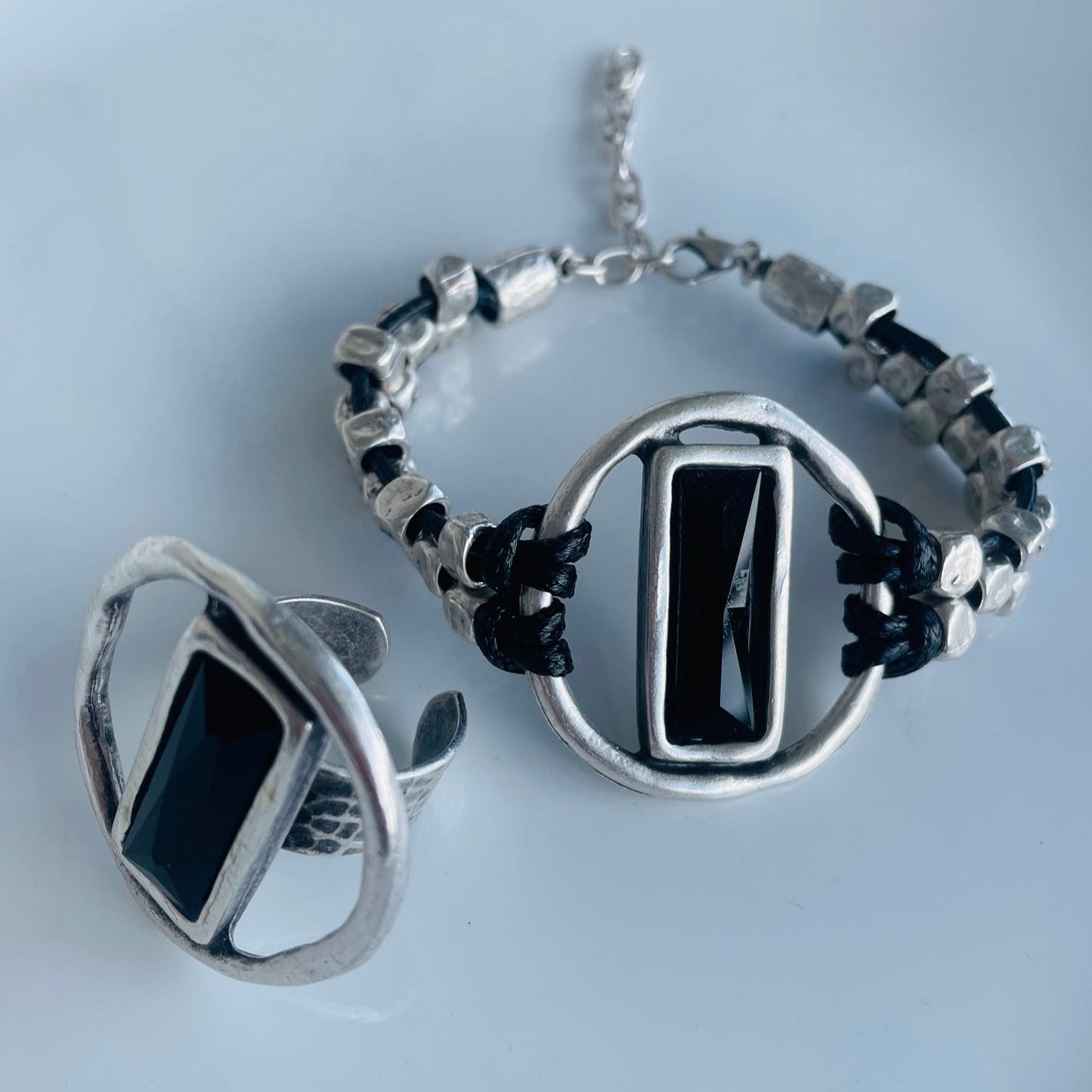 CA Black and Silver Ring and Bracelet Set