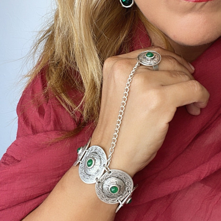 CA Green and Silver Ring and Bracelet