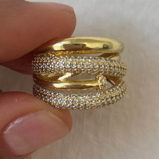 Big beauty gold chunky rhinestone ring