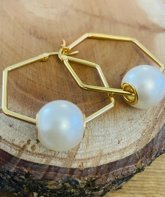 Big gold pearl hoops