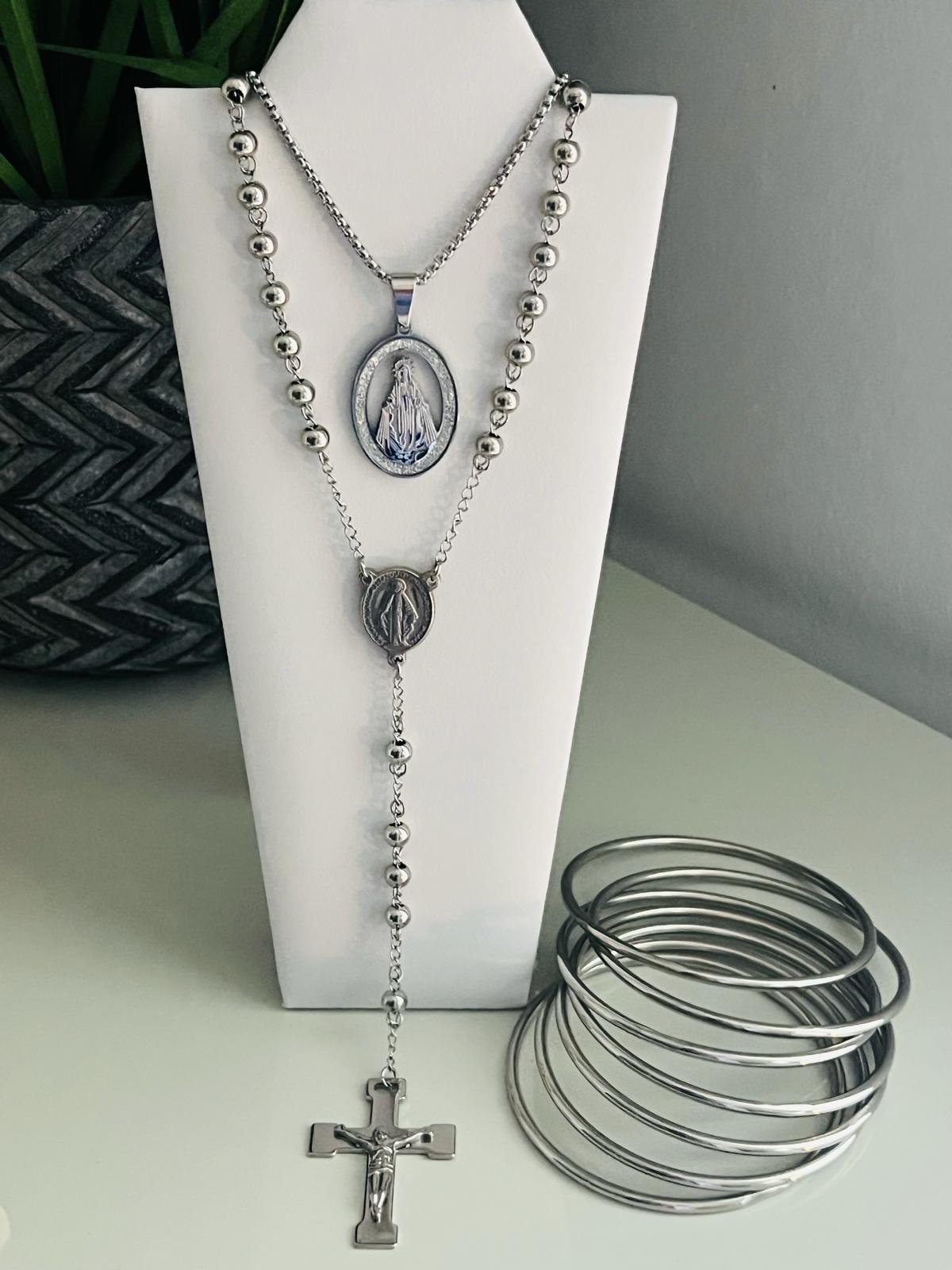 Rosary silver necklace