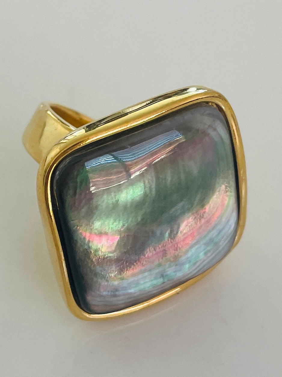 Square iridescent gold ring