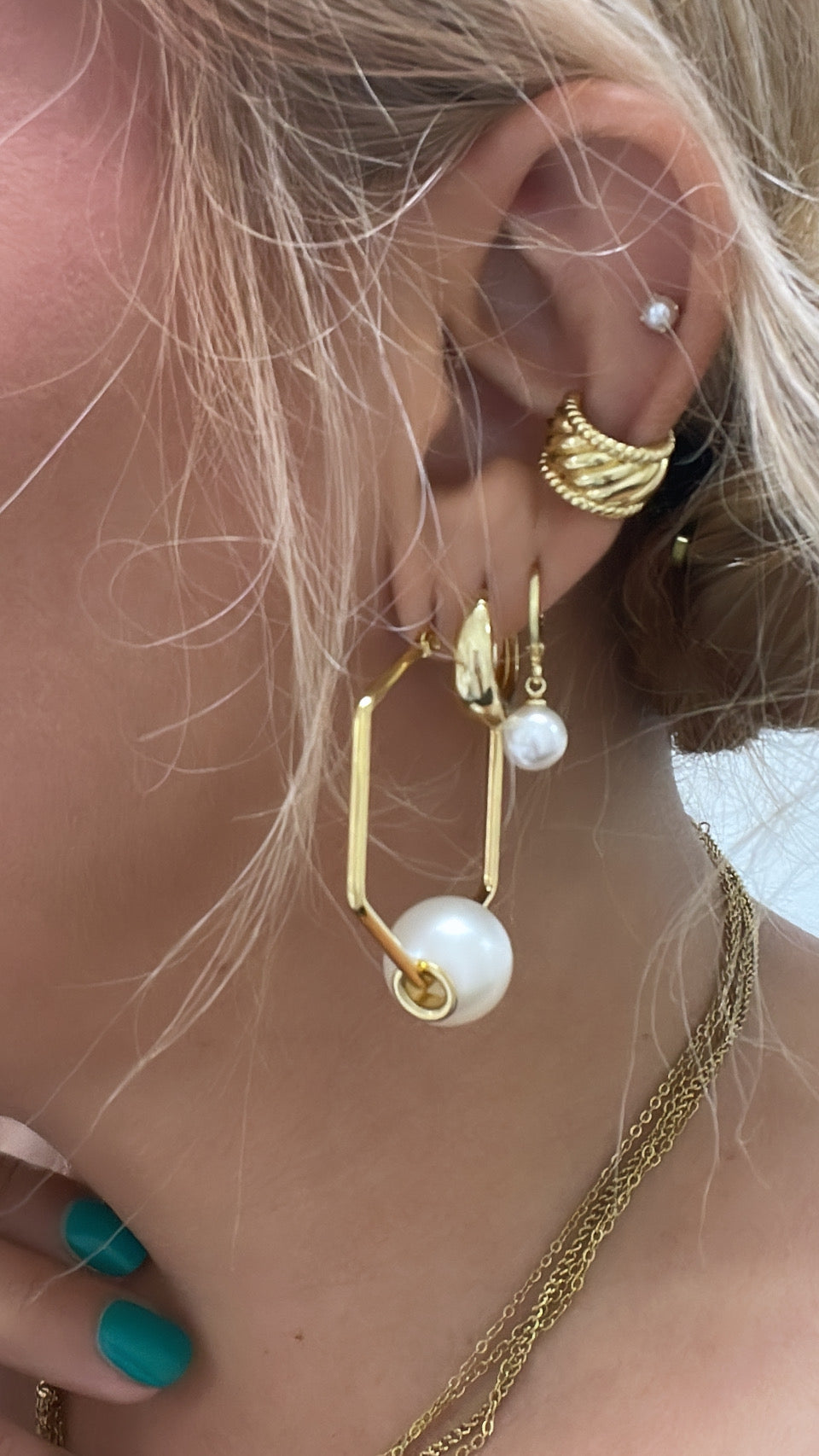 Big gold pearl hoops