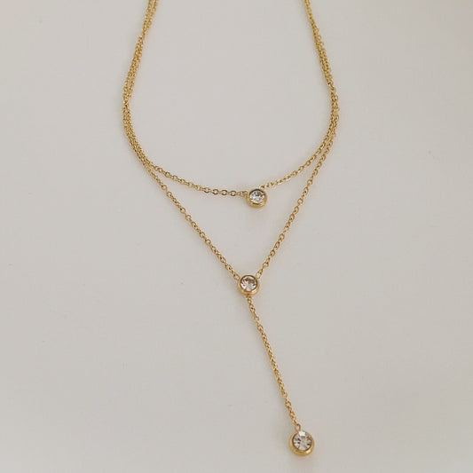 3 Rhinestone gold  necklace