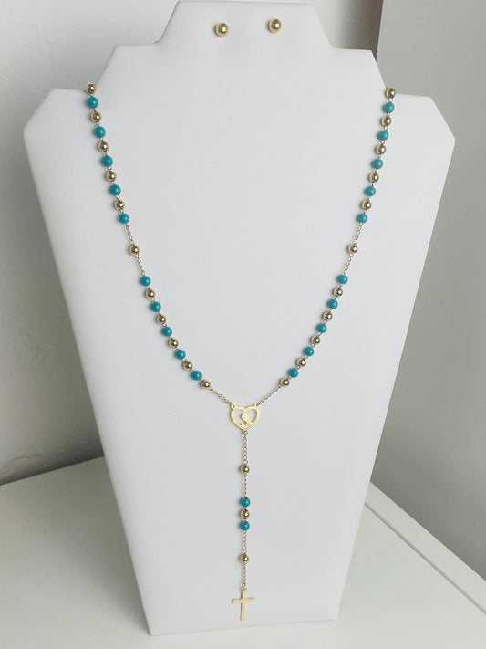 Teal  and gold rosary