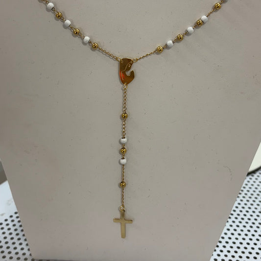 White and gold vit out stainless steel rosary