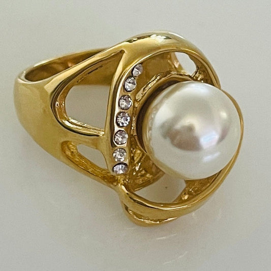 3d rhinestone and pearl Gold ring