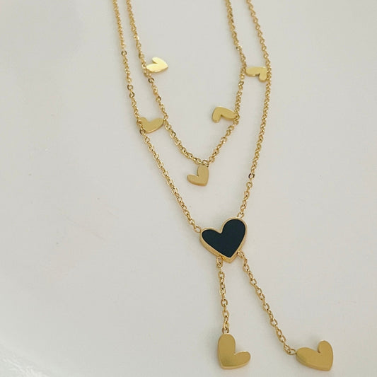 Black heart golden necklace