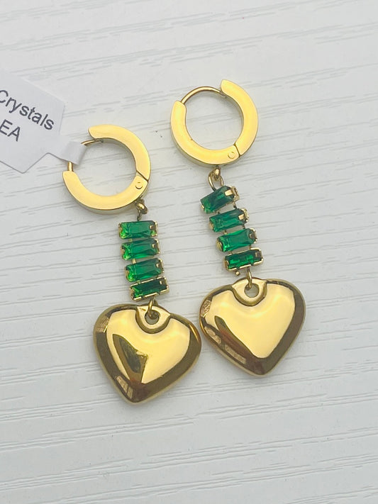 Green heart glam earrings